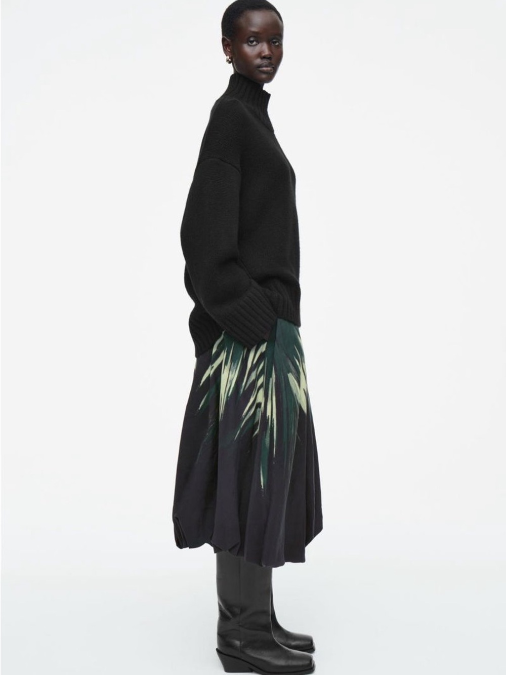 COS Printed Bubble-Hem Midi Skirt – Size 8